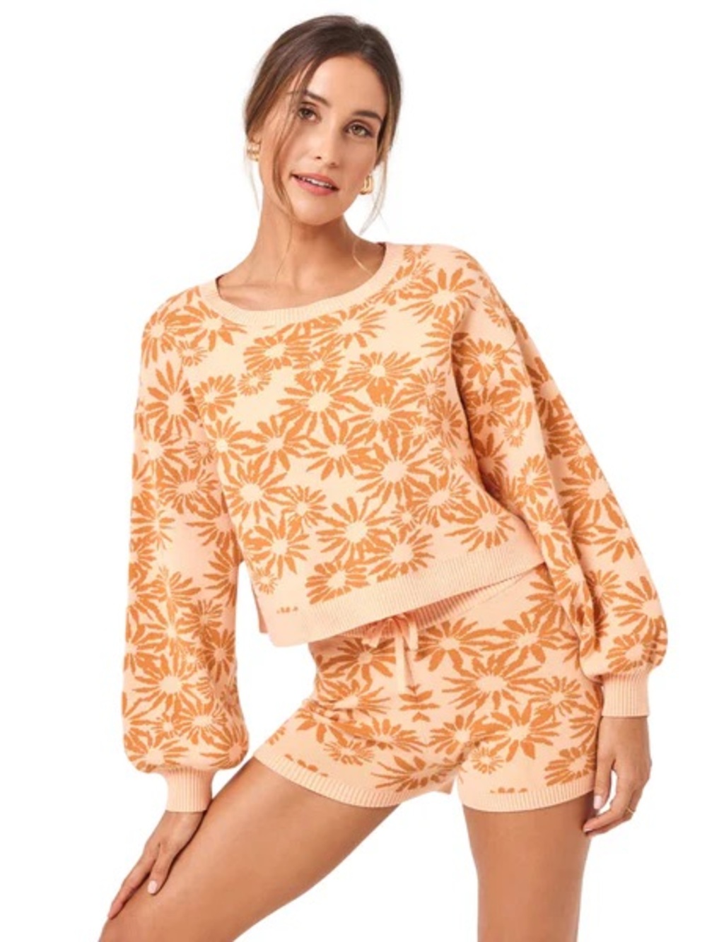 Lspace Crewneck Cropped Sweater - Peach/Orange